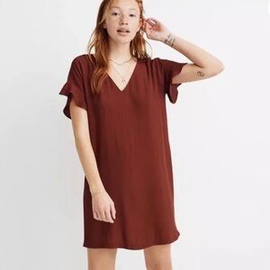 Madewell ruffle sleeve easy dress rust size XS NWT